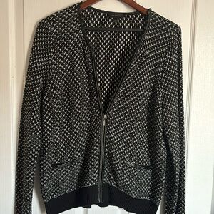 Limited leather trimmed zip up sweater